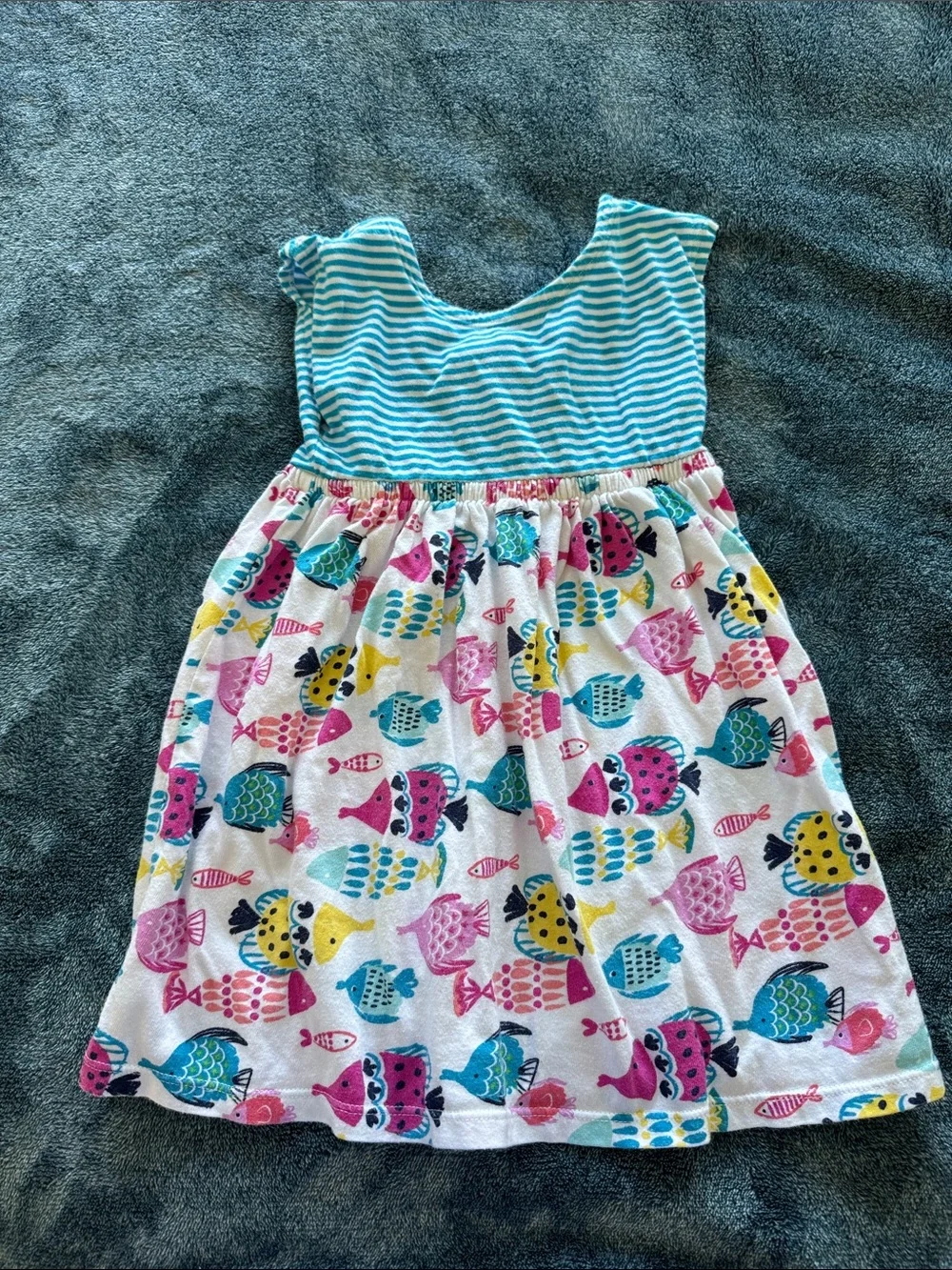 Gymboree Teal Striped Top with Multi-Color Fish Print Dress